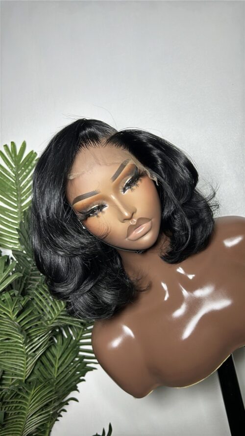 Noelle layered Bob – 10” | 300g | 6x6 HD Closure | side part   Color- Jet black